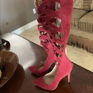 Red lace heels